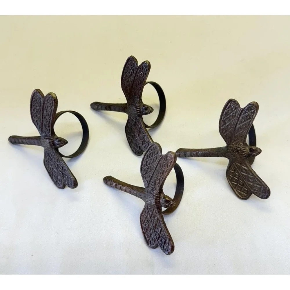 Metal Bronze Color Firefly Napkin Ring Holders Set Of 4 - Excellent Condition